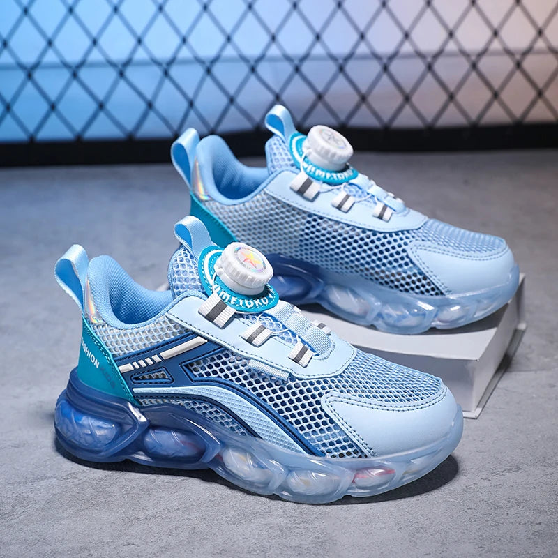 Hot Selling Girls' Student Casual Sports Shoes New Design Children's Walking Spinning Buckle Breathable Mesh Students Sports
