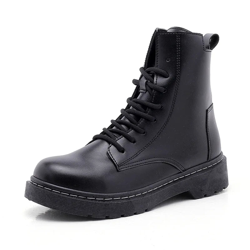 Women Fashion Leather Boots Waterproof Warm Boots Man Ankle  Boots British Style Shoes