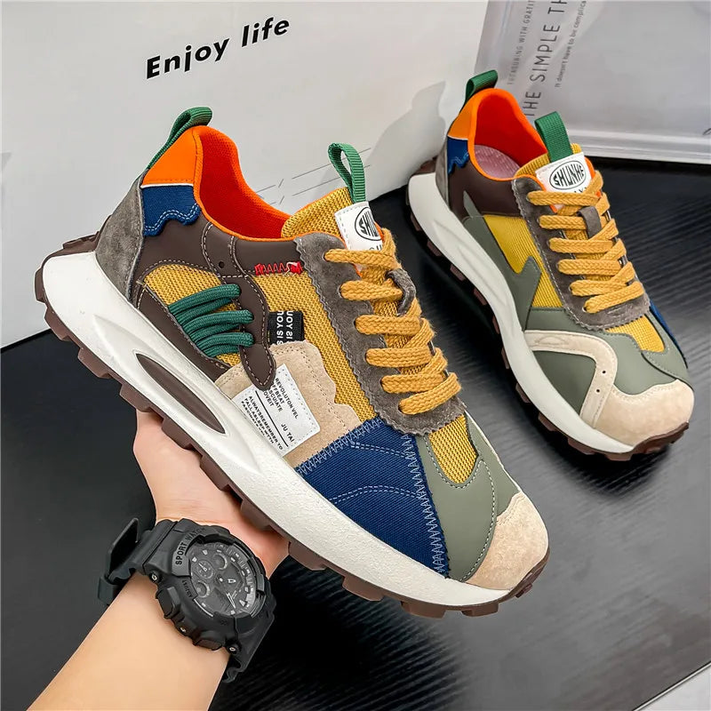 2025 Autumn New Men's Breathable Lace-Up Lightweight Thick Sole Agan Sports Shoes Trendy All-Match Low-Top Casual Sneakers