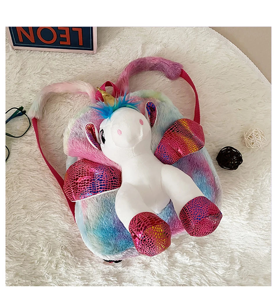 Mochila escolar de dibujos animados de unicornios para niñas, morral 3D de piel de viaje, bonito, regalo para niños