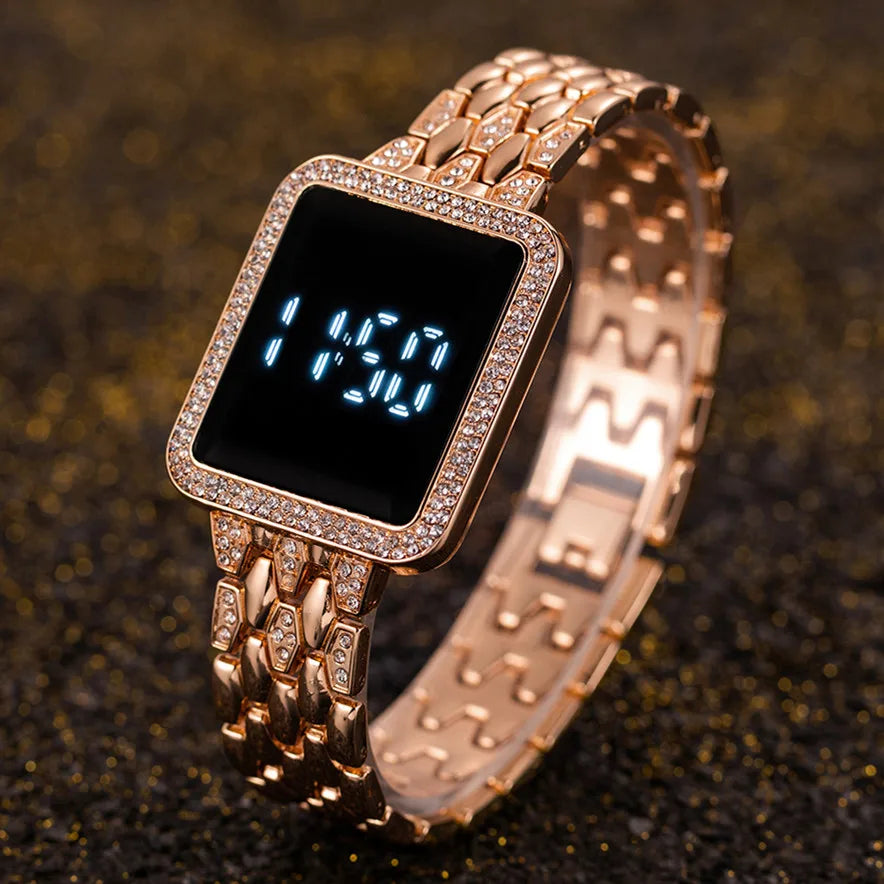 Relojes para mujer, famosa marca de lujo, reloj Digital para mujer, relojes de pulsera de cuarzo de acero inoxidable con diamantes de imitación a la moda para mujer, relojes Wathes