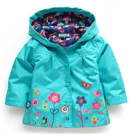 Chaqueta impermeable de flores para niñas, abrigo rompevientos con capucha, impermeable informal, ropa para niños de 2 a 6 años, otoño