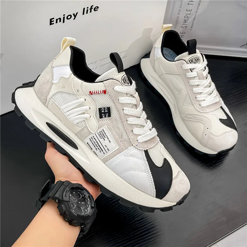 2025 Autumn New Men's Breathable Lace-Up Lightweight Thick Sole Agan Sports Shoes Trendy All-Match Low-Top Casual Sneakers