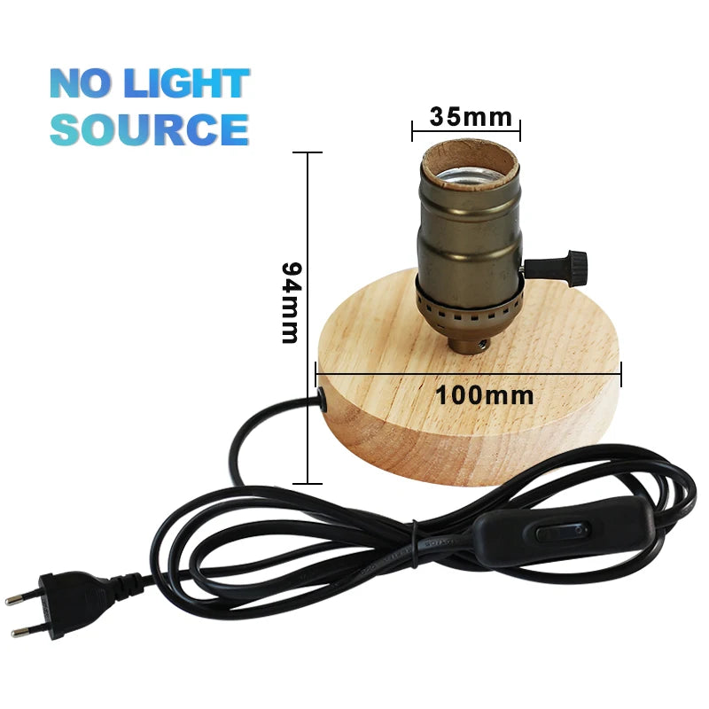 Lámpara de mesa de madera moderna Retro E27, luz decorativa para escritorio, lámparas de arte interior, decoración para sala de estar, dormitorio, mesita de noche, Base de luces para Bar, enchufe europeo