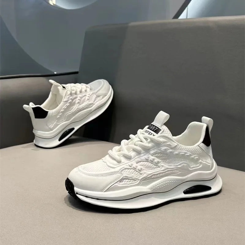 Men's Summer New Thick-Soled Sports Casual Running Breathable Mesh Shoes Men's Trendy Versatile White Sneakers