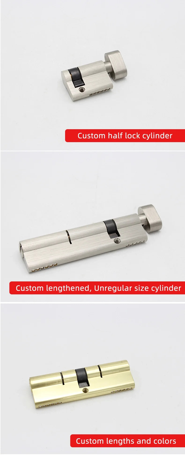 Cilindro de cerradura europeo 60 70 80 90 100MM de longitud totalmente de cobre negro empuje simple/doble abierto con cilindro de cerradura de perilla