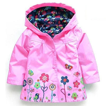 Chaqueta impermeable de flores para niñas, abrigo rompevientos con capucha, impermeable informal, ropa para niños de 2 a 6 años, otoño