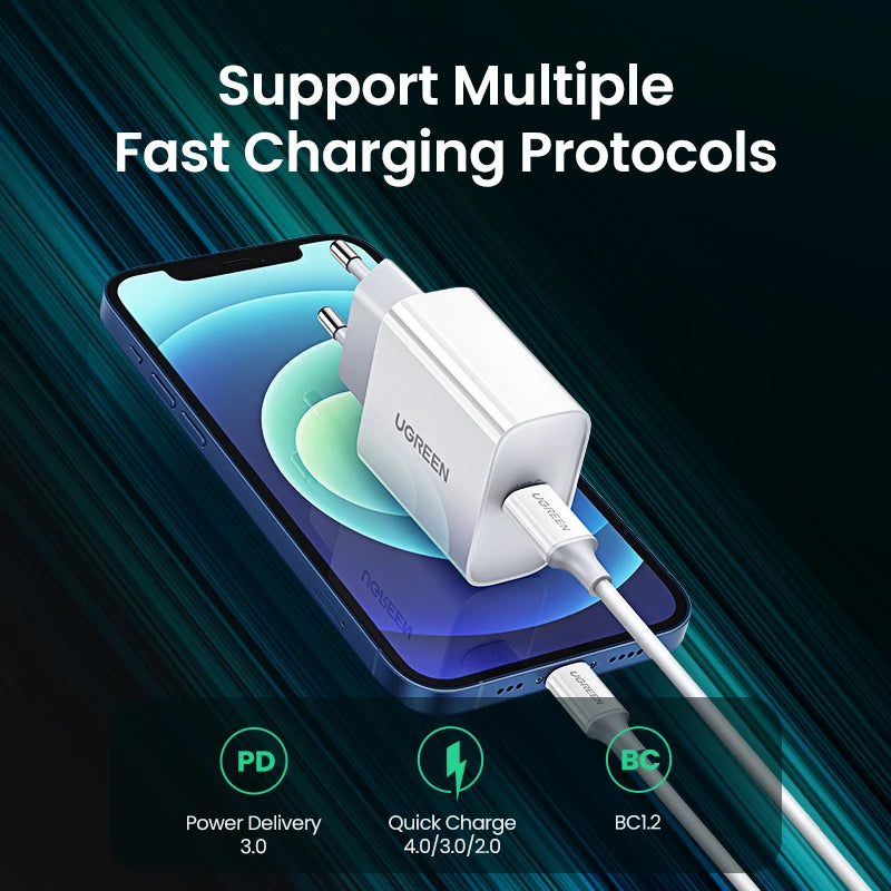 UGREEN Quick Charge 4,0 3,0 QC PD cargador 20W QC4.0 QC3.0 USB tipo C cargador rápido para iPhone 17 16 15 Pro Xiaomi teléfono PDCharger