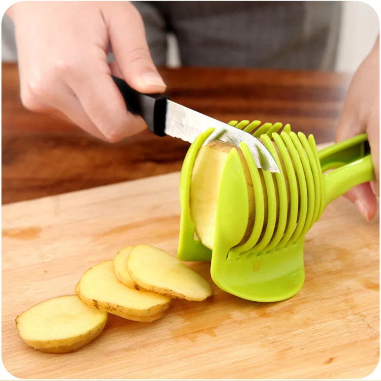 Utensilio de cocina de acero inoxidable, práctico soporte para cebollas, patatas, tomate, cortador de frutas y verduras, accesorios de CF-228
