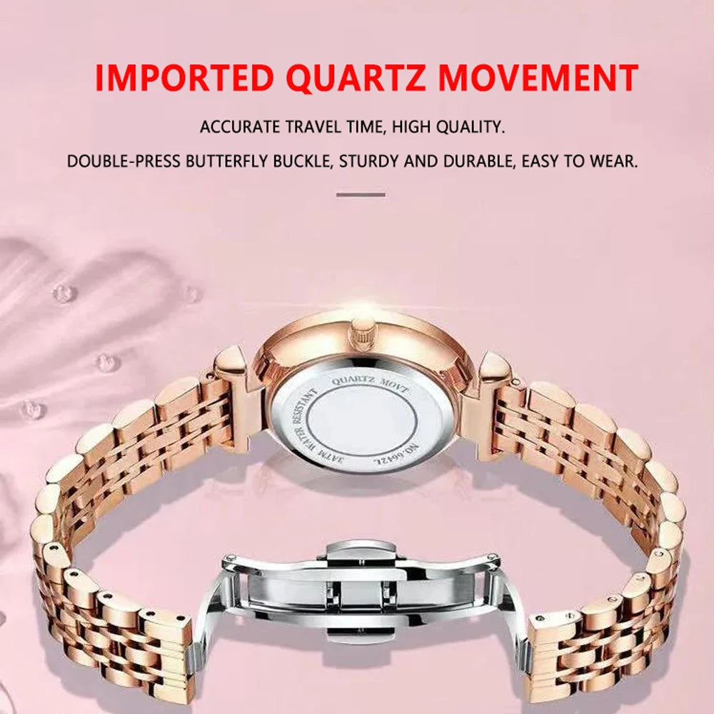 Reloj POEDAGAR para mujer, nueva moda, reloj de pulsera de acero inoxidable de lujo, pulsera Simple de oro rosa, relojes luminosos impermeables para mujer