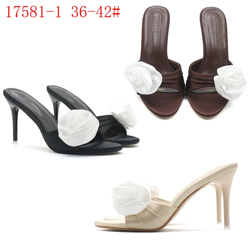 Y 36-42 Plus Size Women's Summer 2025 New Fashion High Heel Sandals Flower Decoration Wear Stiletto Sandals