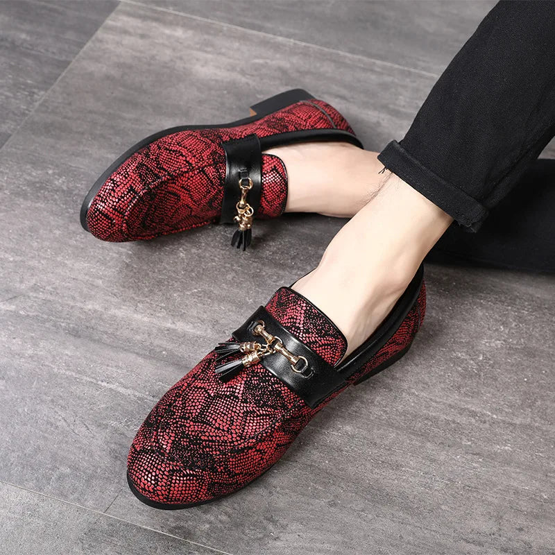 Snake-shaped Pattern Quality Men's PU Leather Shoes, Hybrid Men's Casual Shoes, One-legged Shoes