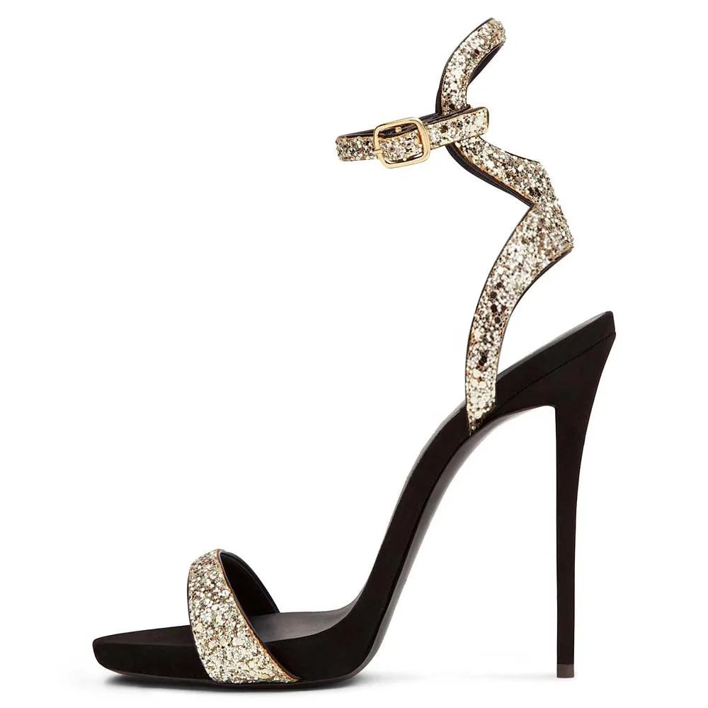 China Latest Fashion Design Women Stiletto Shoes Factory Wholesale Summer Glitter High Heel Sandals