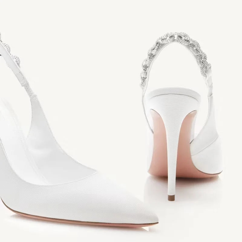 Women's Height Increasing High Heels Sandals Sexy Summer Pointed Toe Rhinestone Chain Slingbacks Anti-Slippery Buckle Spring