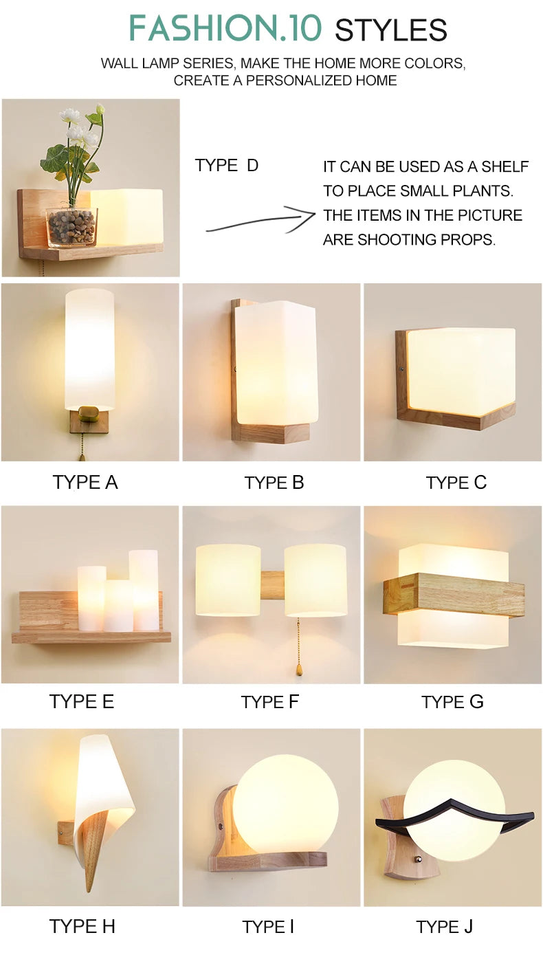 Lámparas de pared LED modernas, luces de madera para dormitorio, mesita de noche, escaleras, pasillo, aplique de iluminación montado Interior, accesorios de iluminación para decoración del hogar