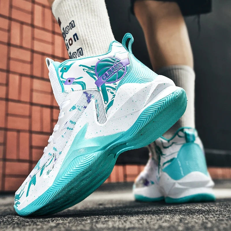Unisex Mid Top Basketball Shoes Microfiber Upper Trendy Patchwork Color Thick Bottom Sneakers Year-Round Fashion Summer Spring