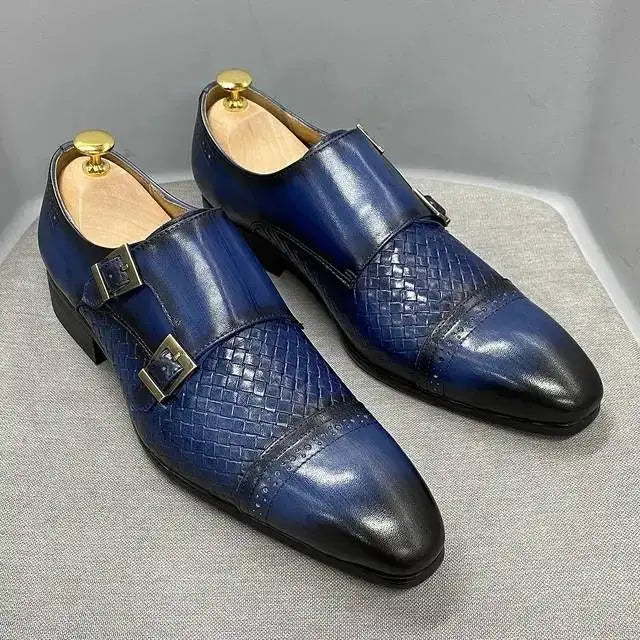 F83-X004 New Arrivals Dress Shoes Oxfords Casual Shoes for Men Retro Double Button Genuine Leather Shoes for Men