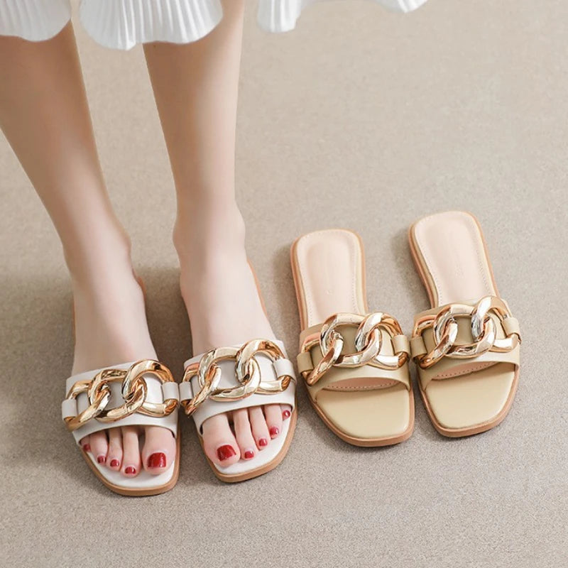 Summer Sandales Plates Femmes Slide Handmade Braid Slip on Flat Women's Sandals