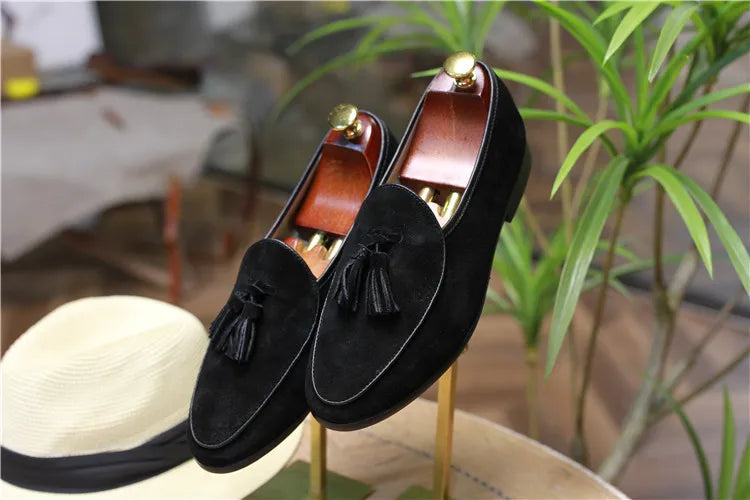 Italian Vintage Velvet Shoes Loafers for Men Genuine Cow Suede Leather Slip-On Boat Casual Shoes
