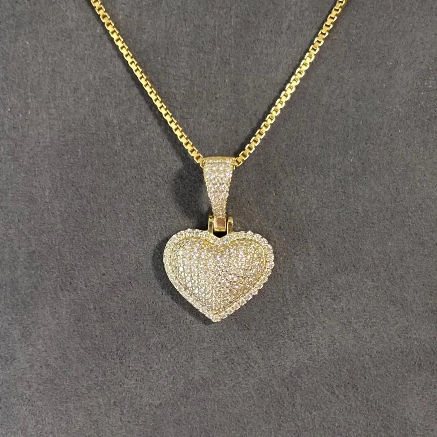 Small Christian Moissanite Puffed Heart Necklace with Diamond Pave Charm Gold Plated for Party Occasions