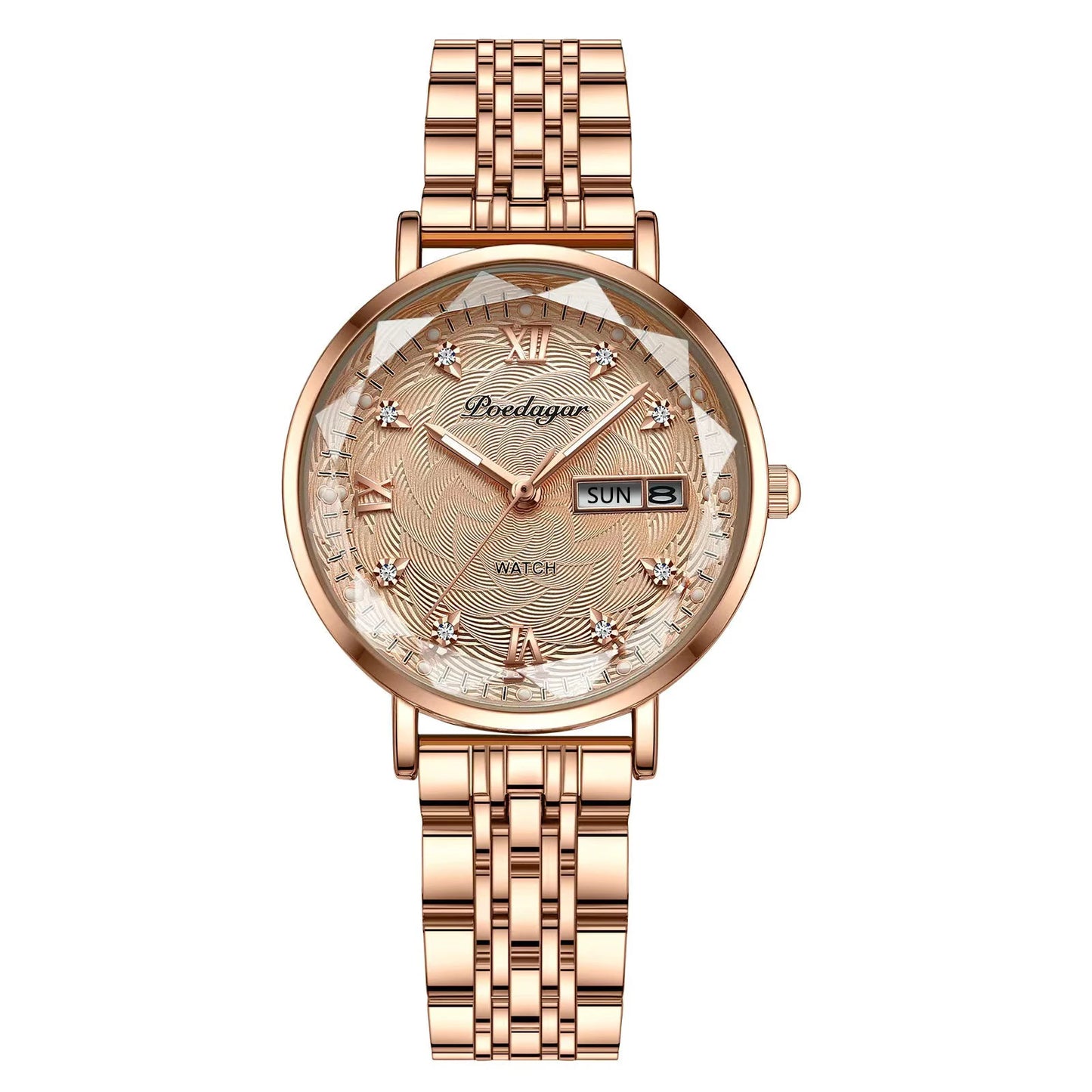 Reloj POEDAGAR para mujer, nueva moda, reloj de pulsera de acero inoxidable de lujo, pulsera Simple de oro rosa, relojes luminosos impermeables para mujer