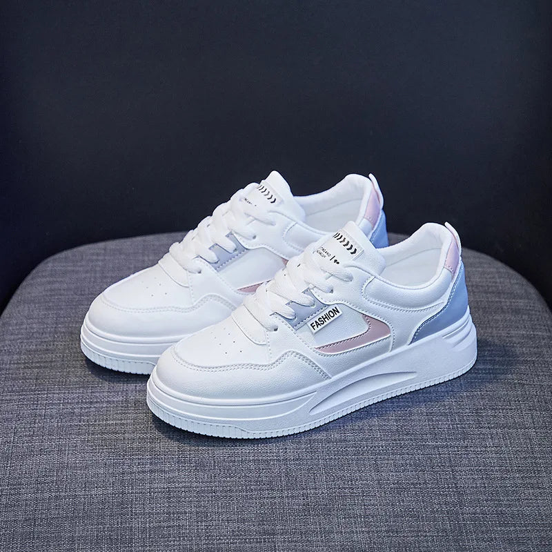 EACH Trendy Basic White Shoes Women 2023 Spring Autumn New Breathable Thick Bottom Board Shoes Women Students Sneakers