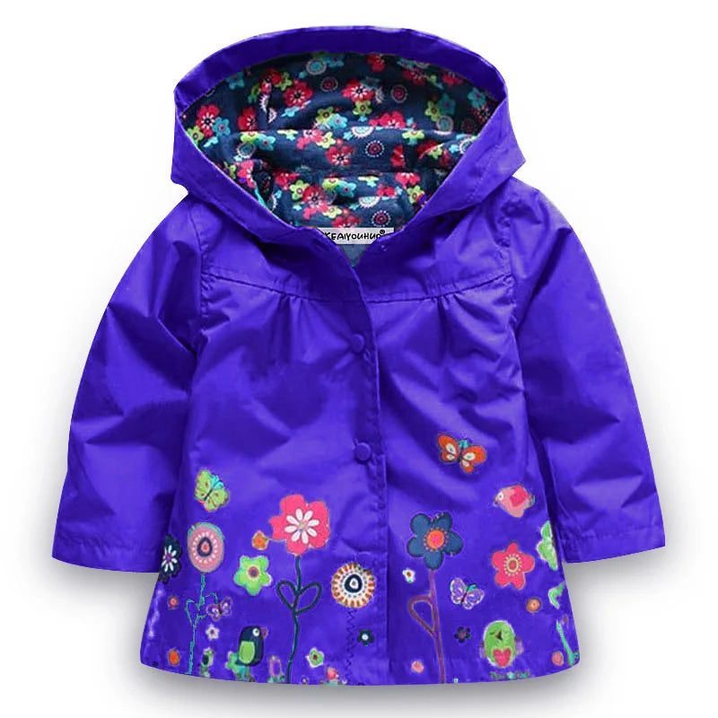 Chaqueta impermeable de flores para niñas, abrigo rompevientos con capucha, impermeable informal, ropa para niños de 2 a 6 años, otoño