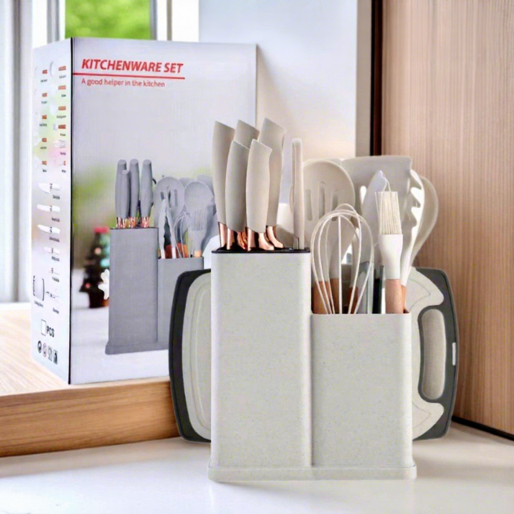 19-Piece Non-Stick Silicone Kitchen Utensil Set Including Knife Spoon Pan Cross-Border Ready Stock Cooking Tool Set