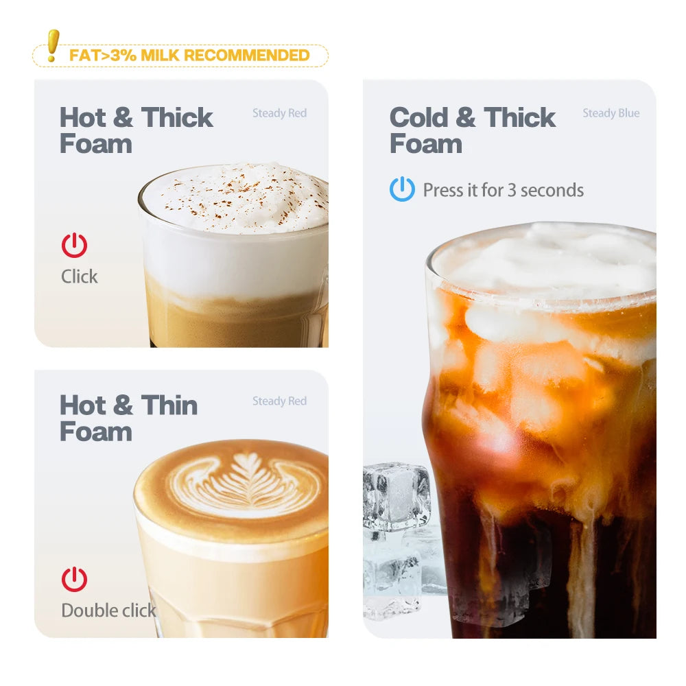 HiBREW Espumador de leche Espumador Mezclador de chocolate Latte frío/caliente Capuchino Calentador de leche completamente automático Cool Touch M1A