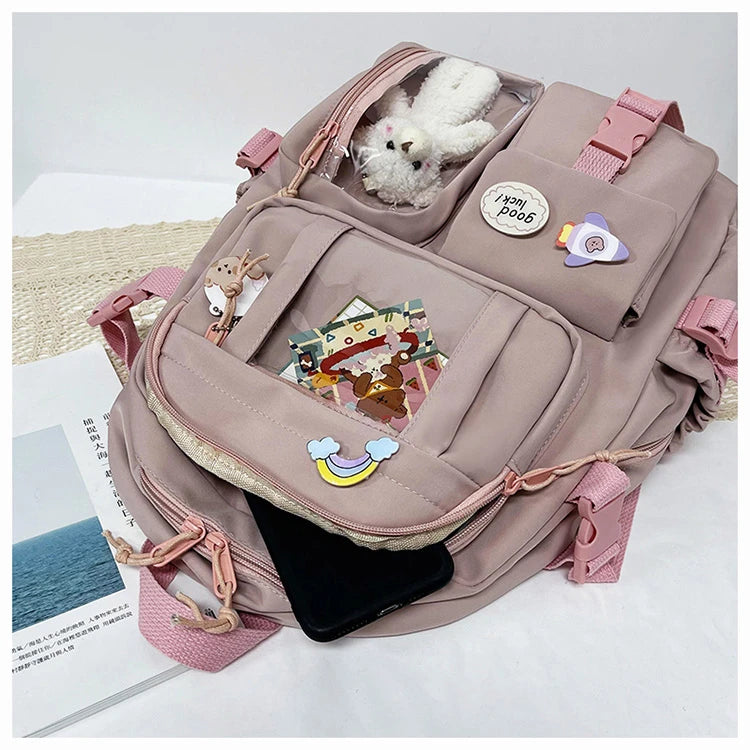 Mochila escolar de gran capacidad para niñas, bolso de mano para estudiantes, Kawaii, Patchwork