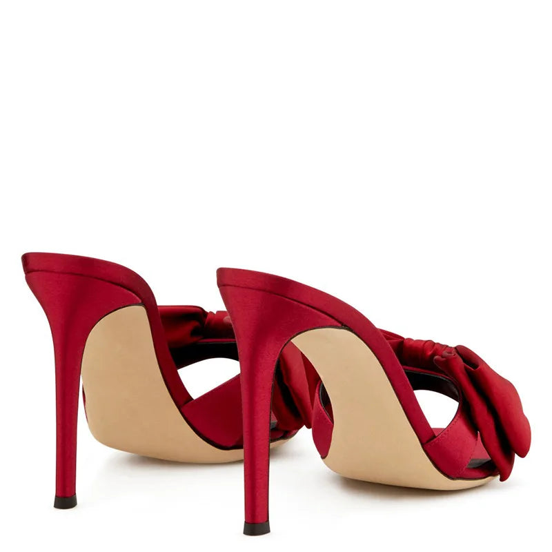 Large Size Sandalias Peep Toe Design Red Trendy Sandals Shoes Women Mules High Heels for Ladies