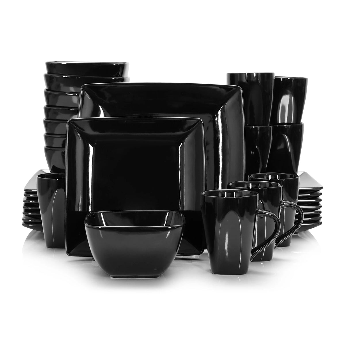 Vancasso SOHO-vajilla cuadrada de cerámica negra, 16/32/48 piezas, plato de cena, plato de postre, tazón, juego de tazas de 240ml