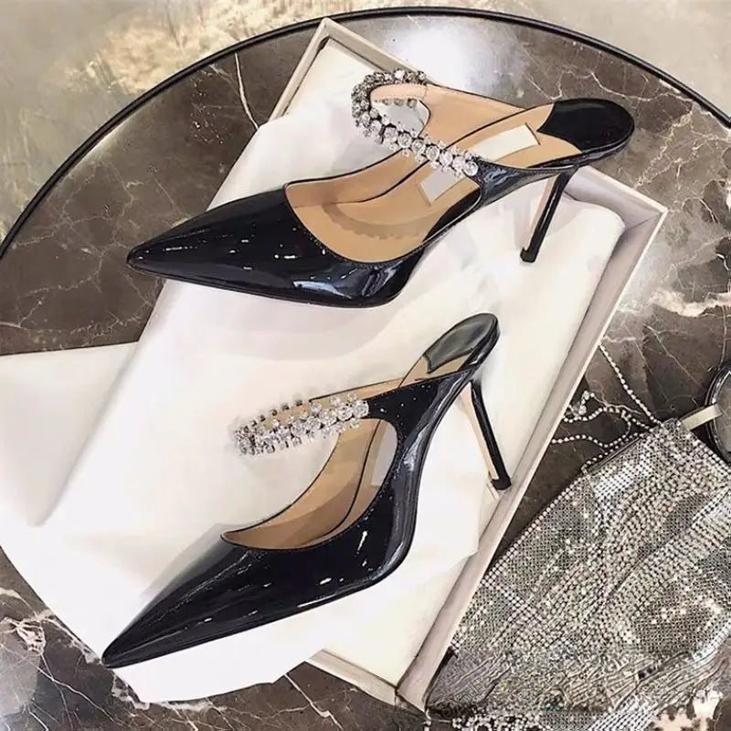 Babouches Femmes Talon Mules Fancy Buckles Pointed Toe Slippers Shoes Women Heels for Ladies