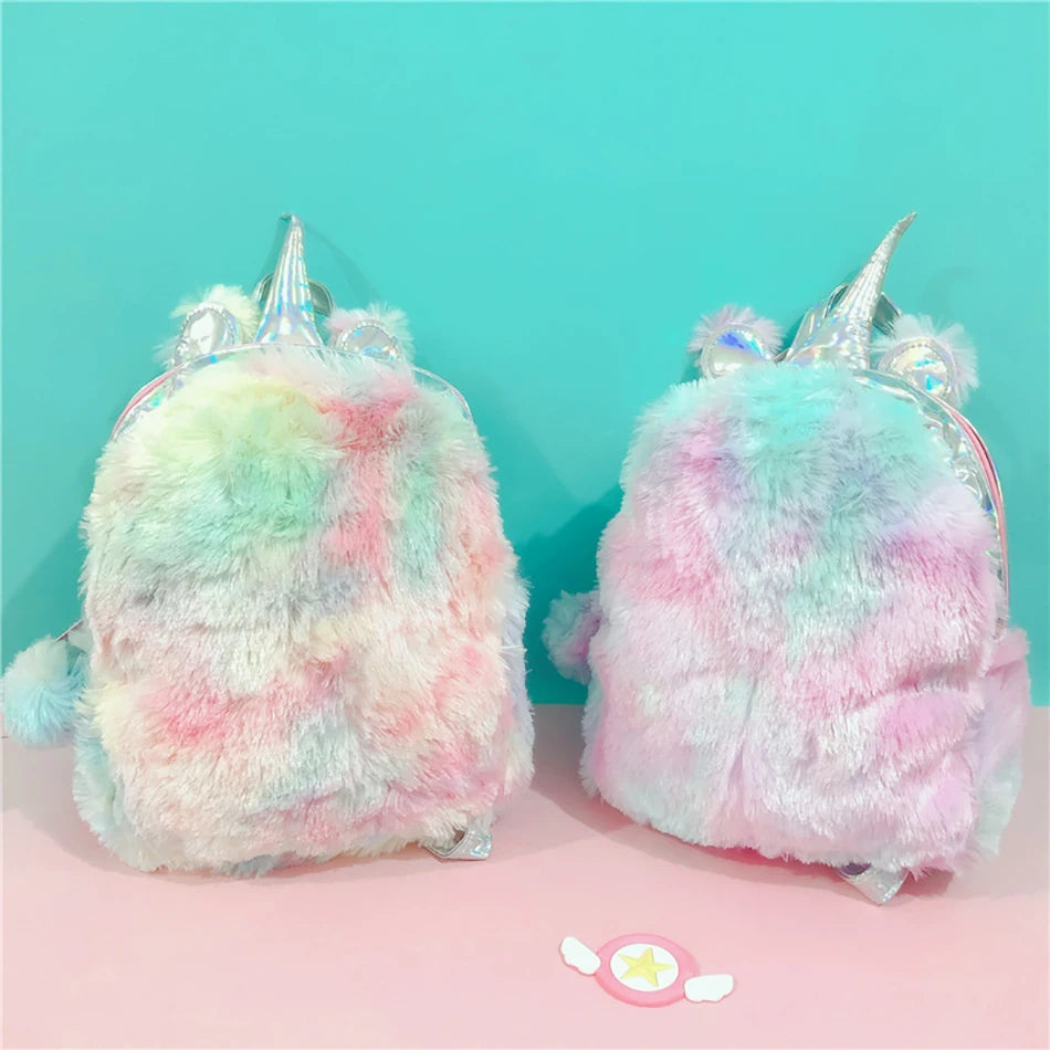Mochila escolar de dibujos animados de unicornios para niñas, morral 3D de piel de viaje, bonito, regalo para niños
