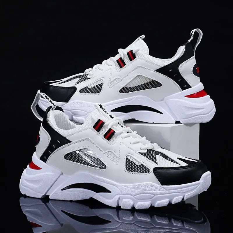 2025 New Men's Spring Autumn Breathable Mesh Hand-painted Thick Sole Shock Absorption Dad Shoes All-match Trendy Sneakers