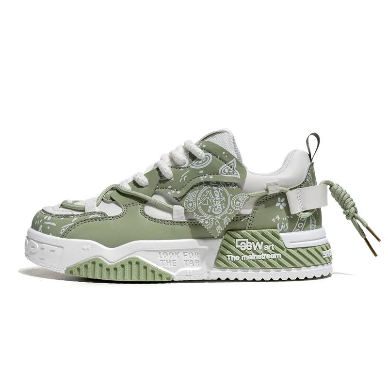 Custom Logo Outdoor Fashion Graffiti Pu Leather Casual Sport Shoes Men's Skate Board Leisure Sneakers for Men Running Sports