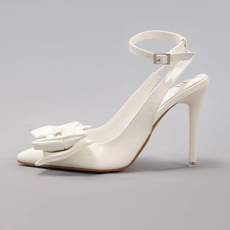 New Styles Fashion Trend Bow Stiletto Heel Patent Leather Pointed Toe Super High Heel Wedding Party Dress Sandals