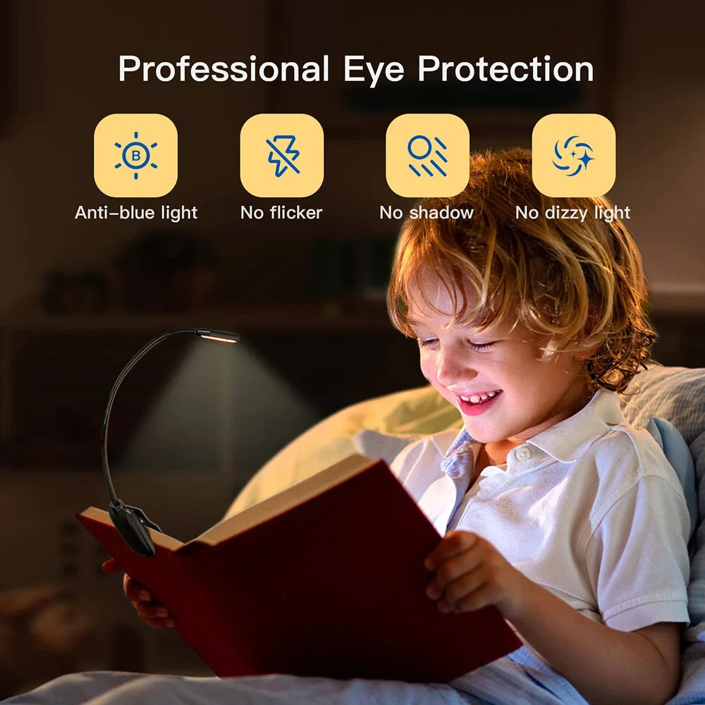 Lámpara de luz de lectura de libros recargable, luz de libro LED para leer en la cama, brillo ajustable para el cuidado de los ojos, 3 temperaturas de color