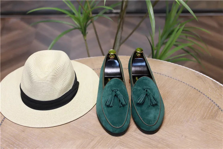 Italian Vintage Velvet Shoes Loafers for Men Genuine Cow Suede Leather Slip-On Boat Casual Shoes
