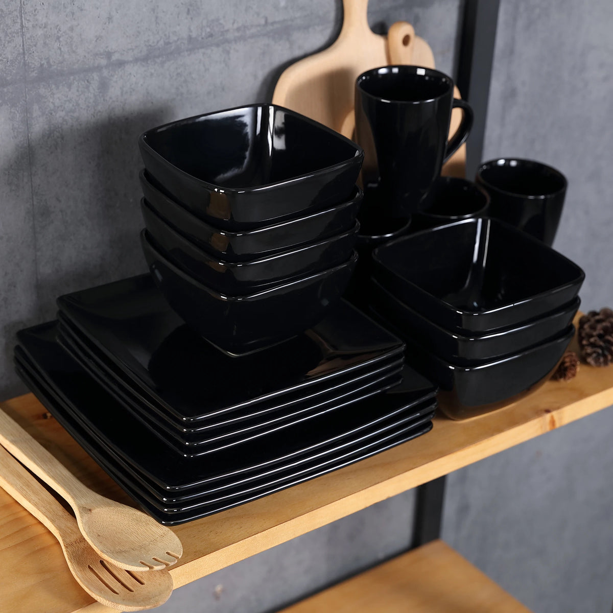 Vancasso SOHO-vajilla cuadrada de cerámica negra, 16/32/48 piezas, plato de cena, plato de postre, tazón, juego de tazas de 240ml