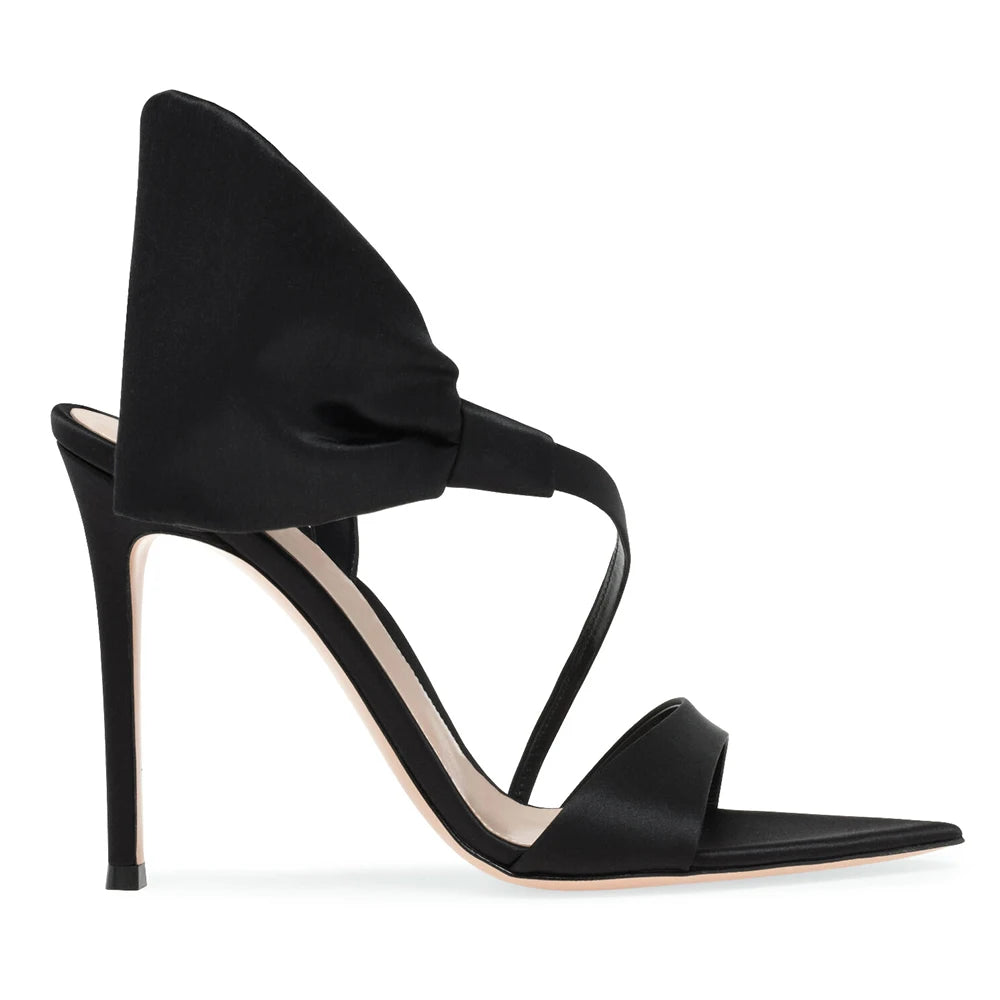Stiletto Heel Pointed Toe Sandals Black Prom Woman Lilac Satin High Heels With Bow New Arrivals 2023
