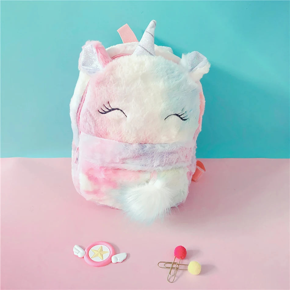 Mochila escolar de dibujos animados de unicornios para niñas, morral 3D de piel de viaje, bonito, regalo para niños