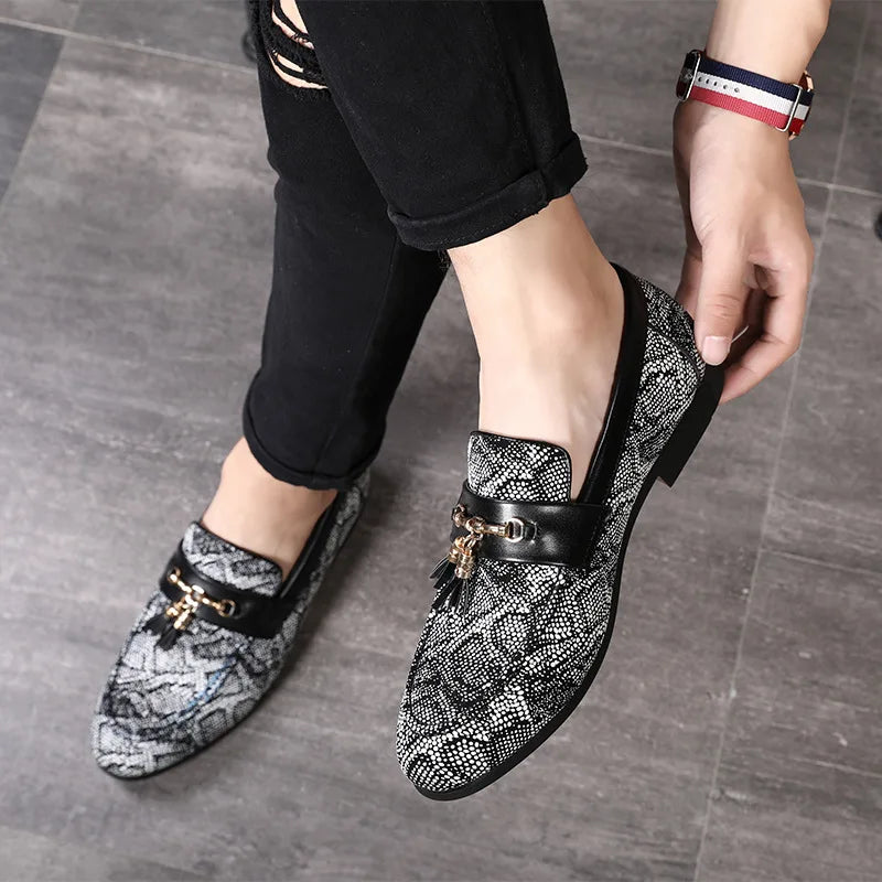 Snake-shaped Pattern Quality Men's PU Leather Shoes, Hybrid Men's Casual Shoes, One-legged Shoes