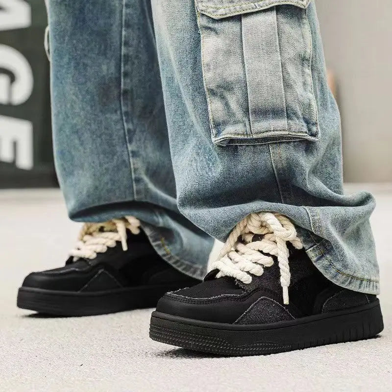 Design Dreadlock Lace-Up Sneakers Men's New Trendy All-Match Casual Thick-Soled Anti-Slip Height-Increasing Small Shoes