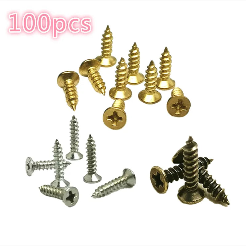 Kit surtido de tornillos autorroscantes para madera, 100 Uds., bronce/dorado/plateado, rosca de cabeza plana, tornillo de fijación para clavos, tornillos para muebles de madera