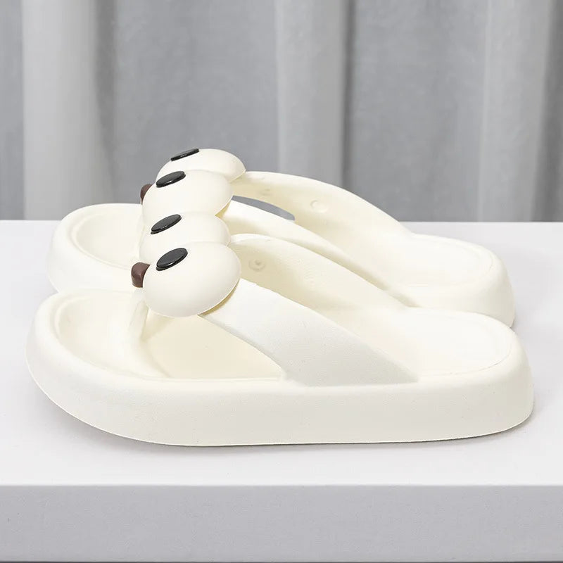 New Funny Women Big Eyes Decor Flip Flops Slippers Summer Soft Comfy Platform Beach Non-slip Home Bathroom Men Cute Shoes
