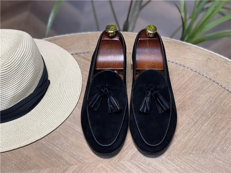 Italian Vintage Velvet Shoes Loafers for Men Genuine Cow Suede Leather Slip-On Boat Casual Shoes