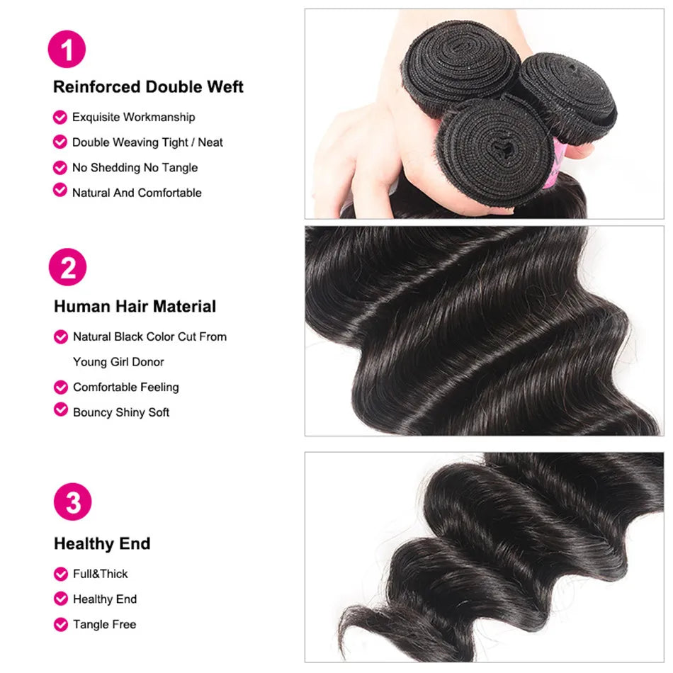 Extensiones de Cabello Natural Unice Hair, Ondulado Profundo, 1/3/4 Piezas, Color Natural, 100% Cabello Humano, Extensiones para Coser, Tejidos Rápidos