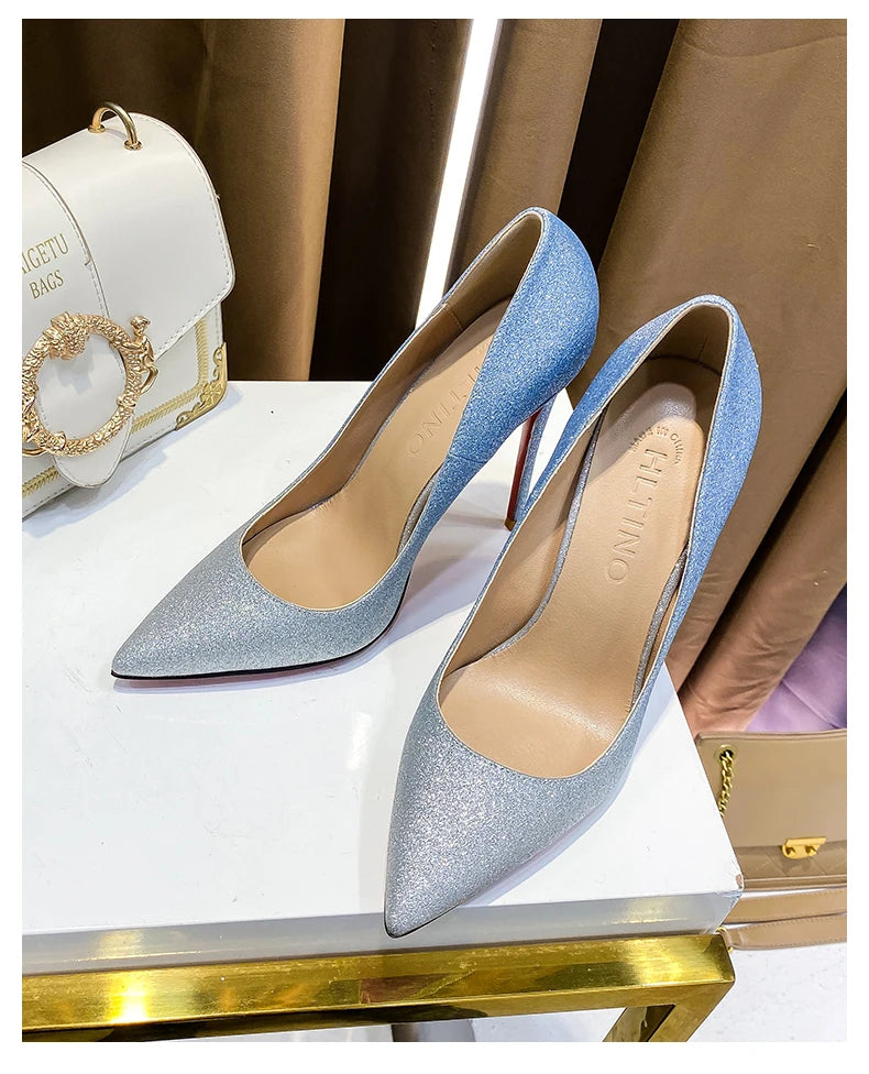 HLTINO, tacones altos de fondo rojo de 12cm, zapatos de lujo de cuero genuino, tacones de aguja súper altos para mujer con zapatos de tacón de primavera para mujer