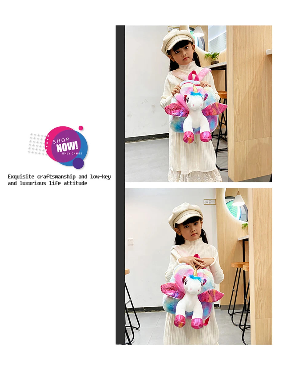 Mochila escolar de dibujos animados de unicornios para niñas, morral 3D de piel de viaje, bonito, regalo para niños